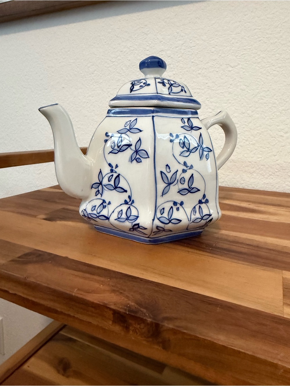 Blue and White Floral Ceramic Teapot - Brand Unspecified